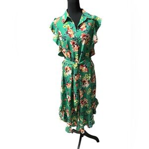 Ralph Lauren Green Floral Belted Dress Size 8